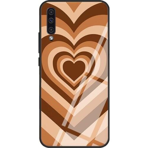 Love Heart Coffee Latte Brown Tempered Glass Case For Samsung A52 A12 A32 A42 A72 A31 A51 A71 A40 A50 A70 A20e A21S