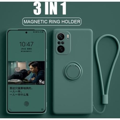 Poco F3 Pocophone F3 Pocof3 Case Magnetic Ring Stand Liquid Silicone Full Camera Protector Covers For Xiaomi Redmi K40 K 40 Pro