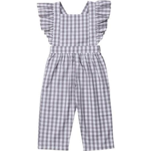 1-5Y Newborn Kids Baby Girls Plaid Strap Rompers Jumpsuit Outfits Toddler Sleeveless Playsuit Trousers Clothing