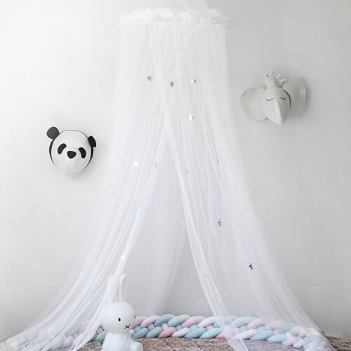 Elegant Baby Bed Bed Canopy Thin Mosquito Net Hanging Play Tent with Feather Star Hung Dome Round Canopy Home Decor for Kids D30