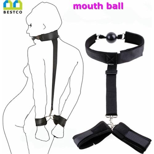 BESTCO Flirting Handcuffs Neck Erotic Adult Sex Toys Mouth Ball Gag BDSM Bondage Restraints For Couples Women Slave Games B-ASM5