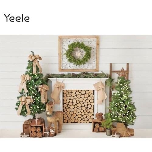 Yeele Christmas Photocall Backdrop White House Fireplace Deer Flowers Background Props Photography For Photo Studio Photographic