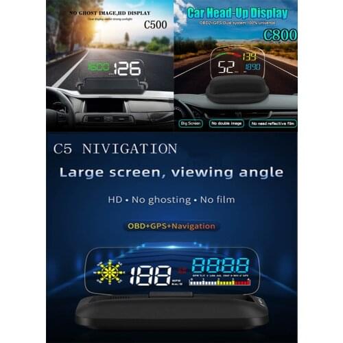 Navigation C5 HUD Head Up Display OBD2 GPS Dual System C800 OBD2 GPS HUD C500 OBD2 Projector Security Water temp Speed