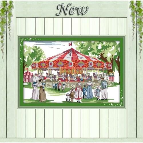 Swing park carousel decor baby painting Counted printed on fabric DMC 14CT 11CT DIY Embroidery Sets Cross Stitch Needlework kits