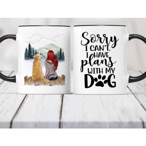 Coffee Mugs Personalized Mug Girl and Dogs dog mom Cup Pet Gift Custom Made I can't I have plans with my dog 11/15 OZ RR2026