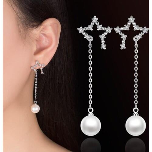 KOFSAC Fashion Pearl Jewelry 925 Sterling Silver Earrings For Women Engagement Exquisite Zircon Star Earring Girl Holiday Gifts
