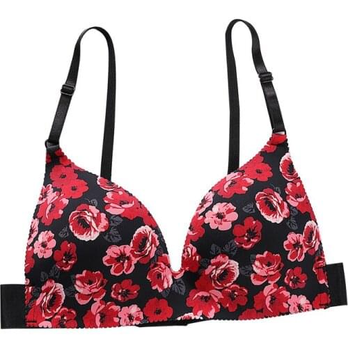 Beauty Back Seamless Gathered Bras Adjustable Women Lingeries Sexy Floral Print Ladies Bras