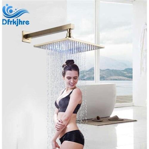 Square Stainless Steel LED Shower Head Copper thick Bathroom Golden Rainfall Shower Mixer High Pressure Bath Faucet Rainshower