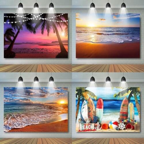 Summer Beach Photography Backdrop Portrait Party Theme Sunset Background Props Child Surfboard Waves Decoration Photo Studio
