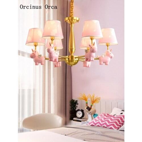 Nordic copper pony chandelier Boy Girl Bedroom childrens room lamp American Rural cartoon creative Unicorn Chandelier