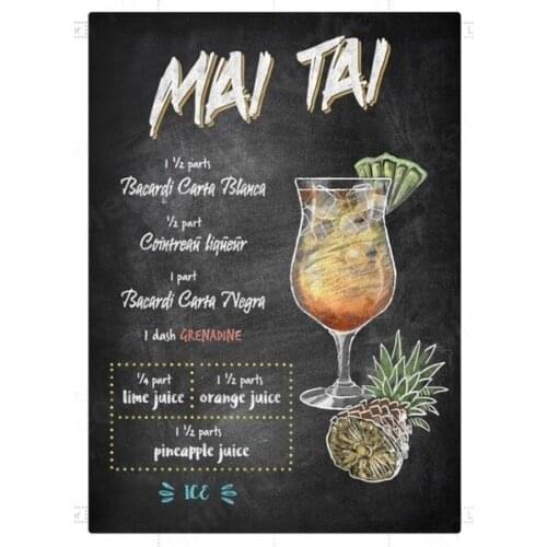 Metal Tin Sign Poster Wall Plaque Maitai Martini Metal Poster Whisky Old Fashion Moscow Mule Cotail Vintage Tin Signs Pub Bar