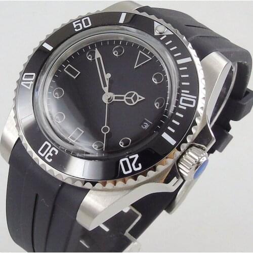 40MM Black Sterile Dial Sapphire Glass PVD Ceramic Bezel Date MIYOTA 8215 Movement Automatic Mens Watch