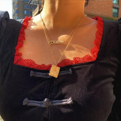 Metal Pendant Necklaces Fashion Jewelry Charms Necklace For Women Rose Embossed Letters Thin Chain Multilayer