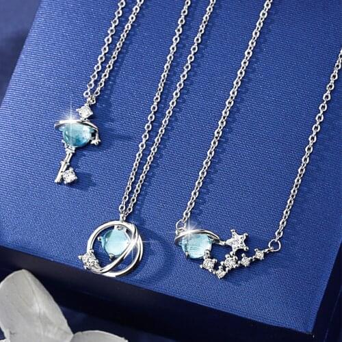 Planet Universe Necklace Blue Crystal Clavicle Chain Simple Pendant Fashion Jewelry For Female Birthday Party Gifts