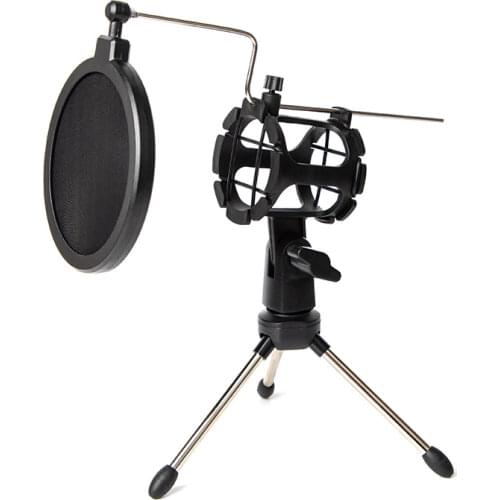 Adjustable Microphone Stand Desktop Tripod for Computer Video Recording with Mic Windscreen Filter Cover