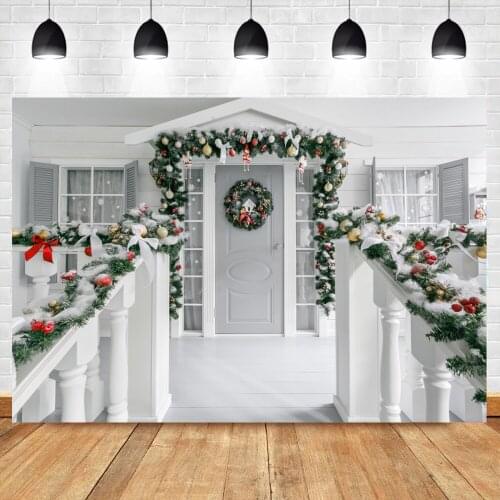 Christmas Background Photography Door Front Corridor Pine Branch Pine Nuts Scene Portrait Photo Backdrop For Photo Studio Prop