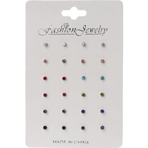 Y166 12 Pairs Rainbow Cubic Zircon Stud Earrings Set Birthstone Crystal Kids Jewelry