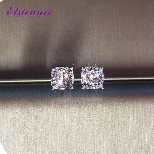 ELSIEUNEE 100% 925 Sterling Silver 6x6MM Simulated Moissanite Diamond Stud Earrings Women Wedding Fine Jewelry Gift Wholesale