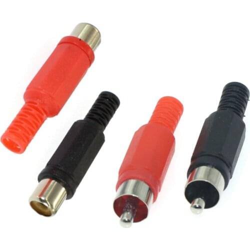 10PCS Solder RCA Jack Connector Audio Video Plug Balck Red Plastic Handle Male Female Audio Plugs