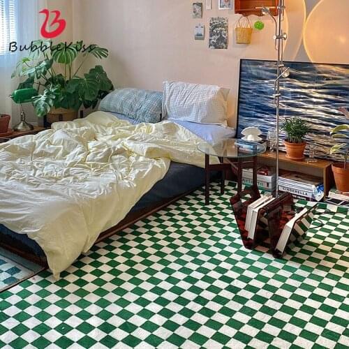 Bubble Kiss Checkerboard Green Carpets For Living Room Simple Lattice Bedroom Home Decor Rugs Customized Imitation Cashmere Mat