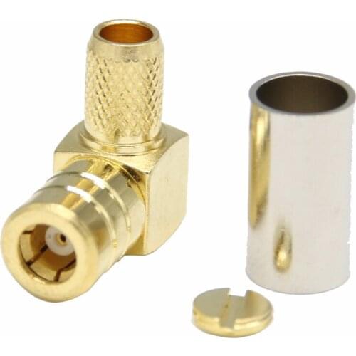SMB Female Connector Crimp For RG58 LMR195 RG400 RG142 50-3 Cable Gold Plate Right Angle 50ohm SMB RF Coaxial Connector 10pcs