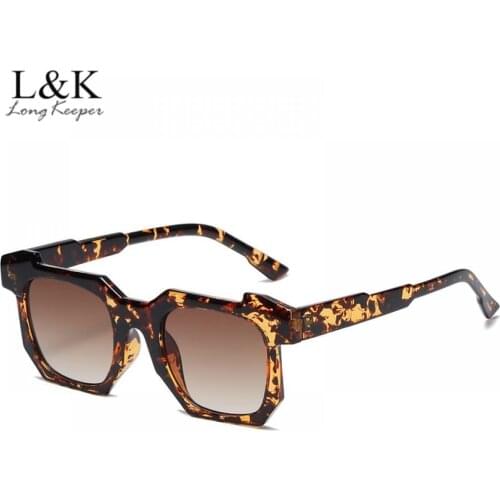 LongKeeper Fashion Irregular Square Sunglasses Women Vintage Leopard Eyewear Men Unique Trending Sun Glasses Shades UV400