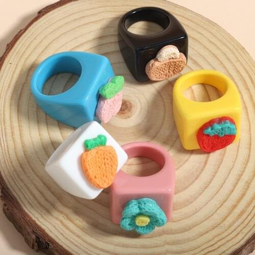 Vedawas Cute Carrot Strawberry Transparent Rings for Women Boho Acrylic Flower Finger Charm Rings Colorful Jewelry Dropshipping