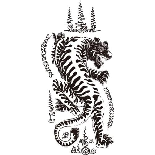 Temporary Tattoo Stickers Black Line Tiger Sanskrit Tibetan Totem Fake Tattoos Waterproof Tatoos Arm Large Size for Women Men