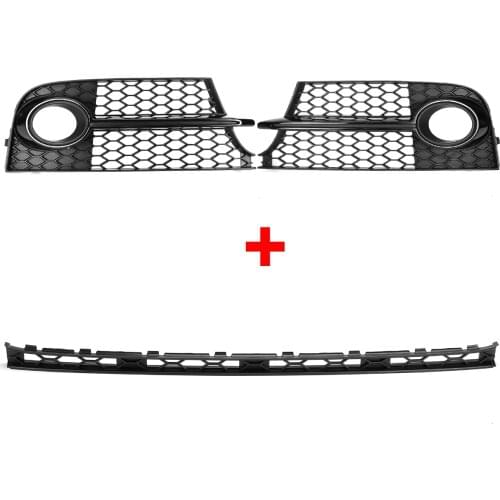 High Quality HONEYCOMB HEX Car Front Fog Light Grille Grill + Lower Center Grille For Audi TT MK2 S-LINE TTS 2011-2014