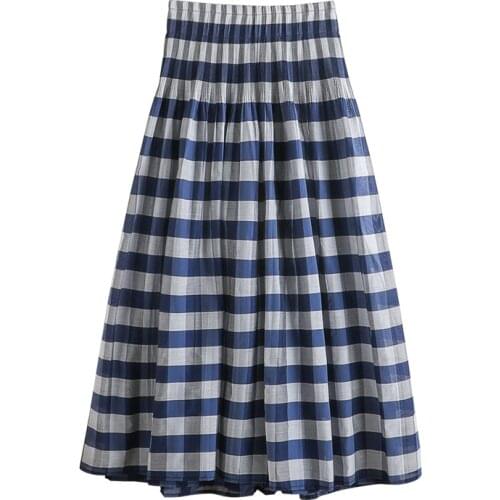 Autumn Women Plaid Skirt High Waist Elastic Waist Big Swing A-line Pleated Fashion Casual Female Mid-length Skirt 2020