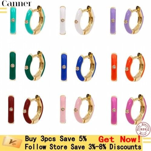 Canner 925 Silver Earrings Enamel Colorful Sterling S925 Plata Women Huggie Earring With Zircon Drip Oil Craft Women Pendientes