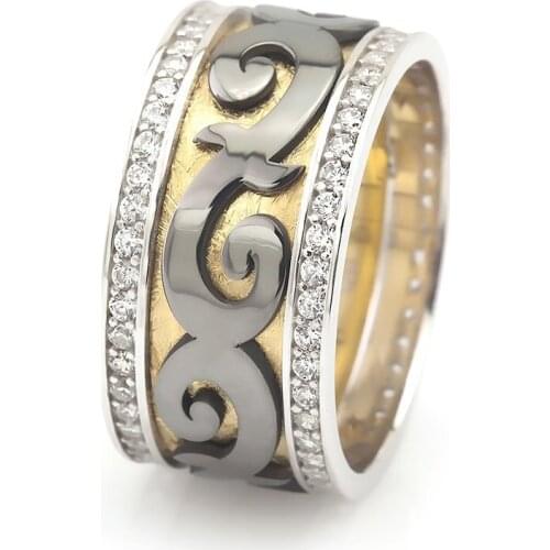 Tesbihane Classic Motif Double Row Zircon Cz 925 Sterling Silver Women Wedding Rings