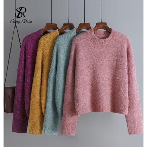 SINGRAIN Women Thick Knitted Sweater Autumn Winter Casual Loose Long Sleeve Elastic Jumper Korean Fashion Thicken Warm Pullovers
