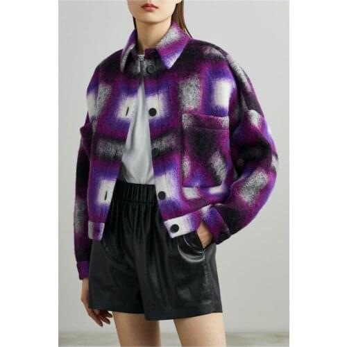 2021 Autumn Winter Women Woolen Coat Ladies Plaid Long Sleeve Turn-Down Collar Single-Breasted Jacket Outwear Tops With Pockets