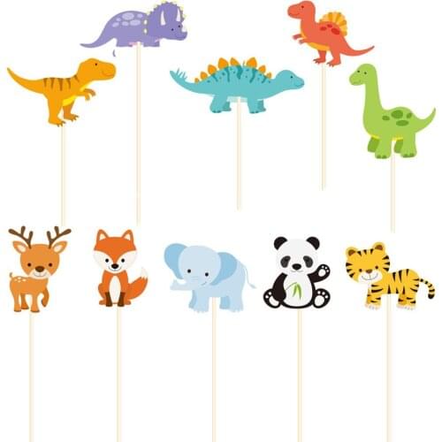 Colorful Zoo Animal World Dinosaur Paper Cake Topper Wedding Birthday Party Anniversary Celebration Decoration Cupcake Baking