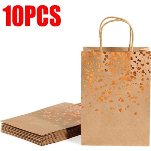 10PCS Bronzing Gift Bags Boxes Festival Party Gift Packaging Kraft Paper Bag New Clothes Shoes Present Wrapping Tote Case Items