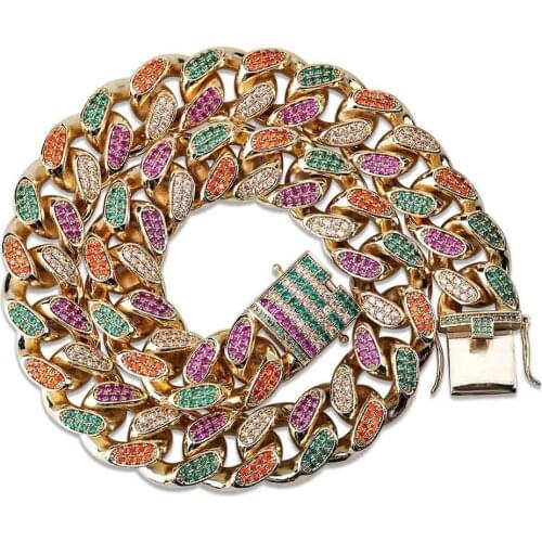 18MM Big Heavy Hip Hop 4 Colors AAA+ Cubic Zirconia Bling Ice Out Gold Cuban Miami Link Chain Necklace for Men Rapper Jewelry