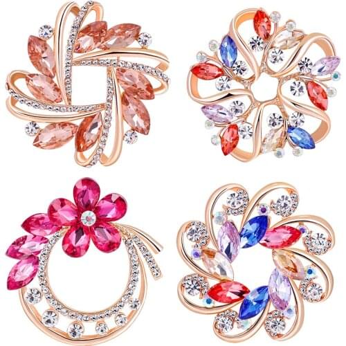 2 in 1 Crystal Scarf Brooch Pin Women Lady Clip Buckle Crystal Floral Wreath Fashion Wedding Collar Lapel Corsage