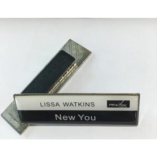 20pcs custom magnet staff name tag badge holder logo reusable magnetic badge epoxy face with metal stainless steel plate 70X20mm