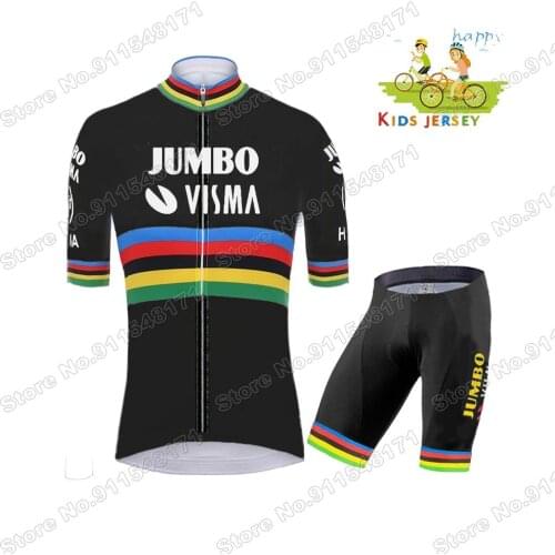 2021 Kids Champion Team Jumbo Visma Cycling Jersey Set Boys Girls Cycling Clothing Children Road Bike Suit MTB Ropa Ciclismo