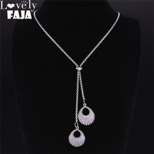 2021 Fashion Bohemian Stainless Steel Long Necklace Women Silver Color Necklace Pendant Jewelry collares largos NXS03