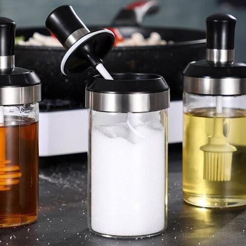 250ml Glass Seasoning Container Dispenser Bottle Spoon and Lid Integrated Spice Jar Combination Seasoning Jar Kitchen Supplies