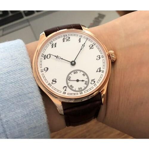 44mm no logo White Enamel dial Asian 6498 movement Plating 18K Rose gold case Mechanical watches Pilots watch GR12-21
