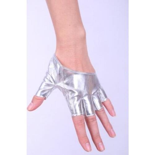 50pairs/lot european style woman satin half finger gloves pu leather dancing gloves
