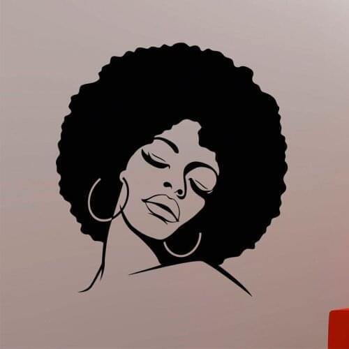 African Woman Wall Decal Afro Hippie Girl Face Vinyl Sticker Home Interior Decorations Glamour Beauty Hair Salon Decor AM07