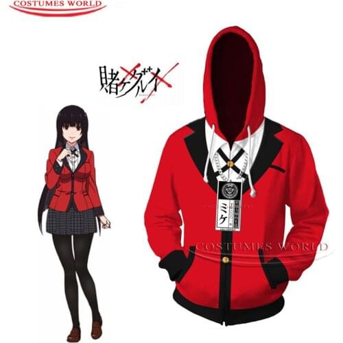 Anime Kakegurui Cosplay Costumes Jabami Yumeko jacket casual hoodies Sweatshirt for Adult Woman Men couples Girls Red Hoodie