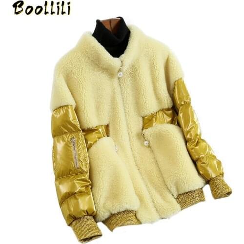 Boollili Sheep Shearing Real Fur Coat Women 100% Wool Jacket Women Clothes 2020 Spliced Winter Coat Women Fur Tops