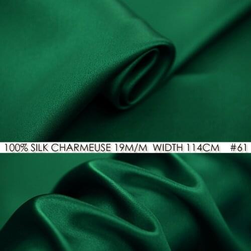 CISULI 100% SILK CHARMEUSE SATIN 114cm width 19momme Pure Mulberry Silk Fabric China Silk bodycon dress Tissu Deep GreenNO 61