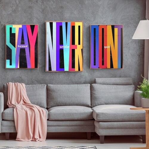 DDWW Artwork Modern Pop Street Art Motivational Canvas Painting Stay Focused Don't Quit Never Settle Wall Art for Home Decor