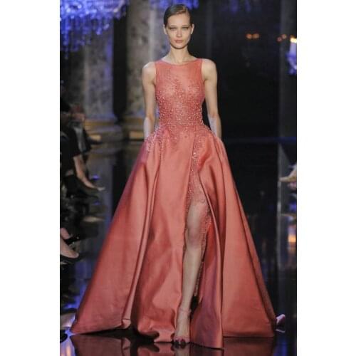 2019 Elie Saab Fall Winter Long Evening Dresses to Party Elegant Beaded Split Front Ball Gown Evening Gowns Formal Dresses Women